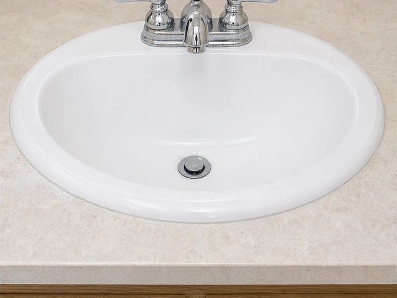 Same Sundale bathroom sink refinished glossy white with chip filled, Fremont